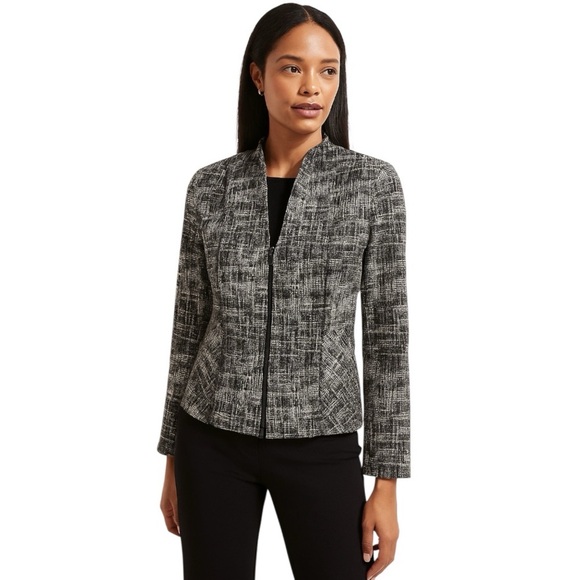 Lafayette 148 New York Meryl Zip Front Blazer Black Multi size 6 - Picture 1 of 7